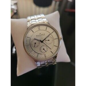 SKAGEN 0f Denmark Silver Tone Watch 3 Dial Cron Watch Japan 1  1/2 Inch 361XLSXC